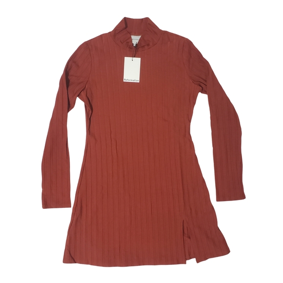 Reformation Libra Knit Dress Turtleneck Side Slit Oxide Fall Autumn NWT 🍁🍂 - Picture 1 of 4